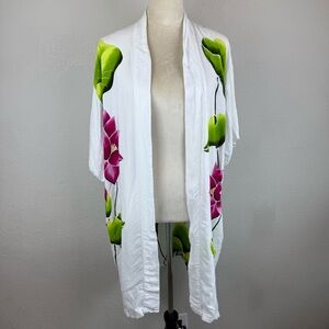 TUGU By Coconut Style White Kimono with Pink and Green Floral Design‎